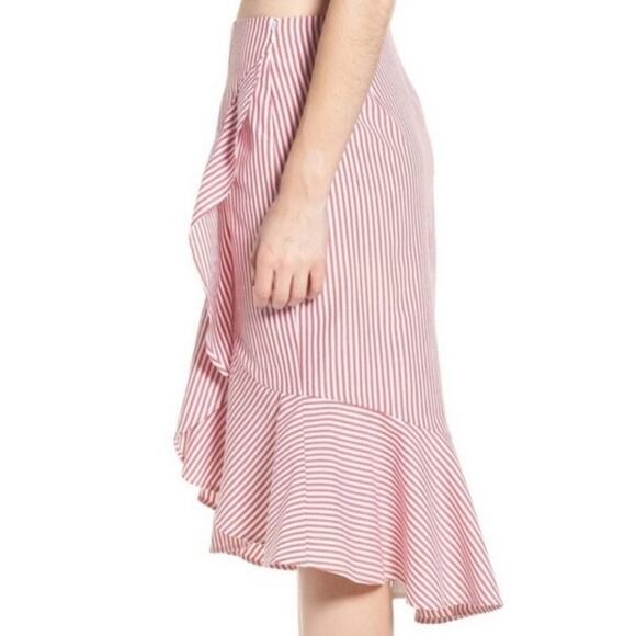 WAYF Naples Ruffled Red And White Striped Faux-Wrap Skirt Size XL - Picture 4 of 10